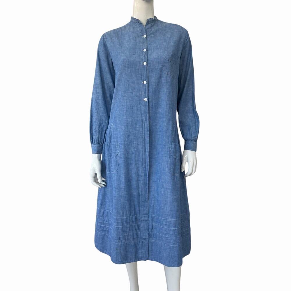 Antique VTG 1910s/20s Cotton Chambray Dress Light Blue